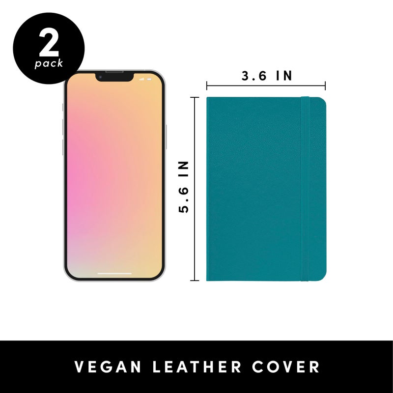 PAPERAGE Lined Pocket Journal Notebook, 2 Pack, (Turquoise), 160 Pages, Small Notebook, 3.6 inches x 5.6 inches - 100 GSM Thick Paper, Hardcover - Image 2